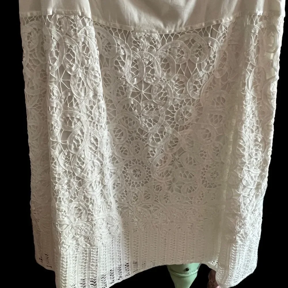 Apt. 9‎ boho white cotton straight skirt with eyelet lace overlay women’s size 8